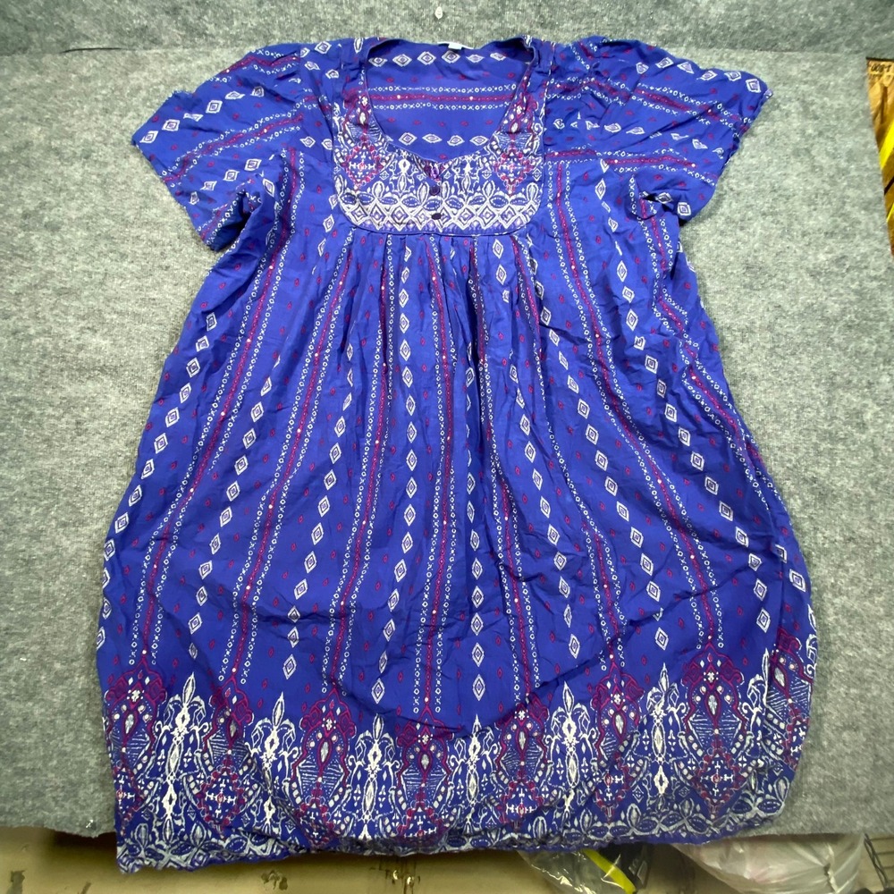 Only Necessities Blue Geometric Print Cotton Nightgown Lounger 6X Petite